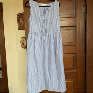 Montau Los Angeles Blue & White Pinstripe Tie-Front Dress Size Large Lightweight